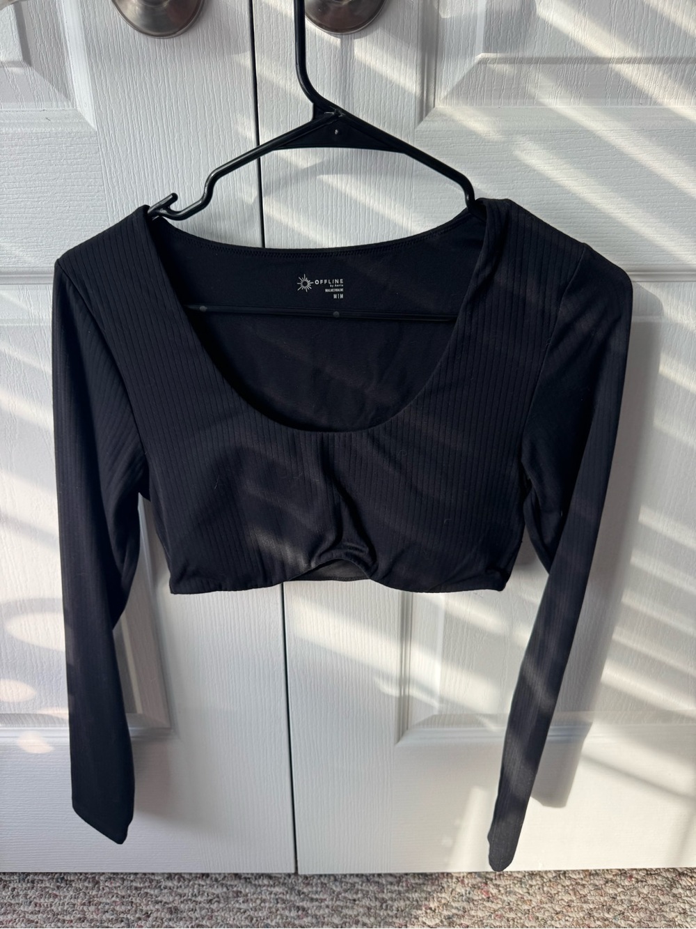 Offline by Aerie Black Ribbed Long-Sleeve Crop Top